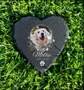 Personalised Heart a PET dark grey memorial slate stone plaque in size 10x10(4x4'')CM OR 25X25 cm(9.8x9.8'')Cm Cat Dog grave marker product logo