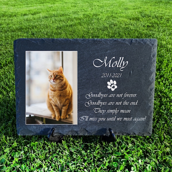Custom made PET memorial slate dark grey Cat Dog grave marker stone plaque size 20x30cm