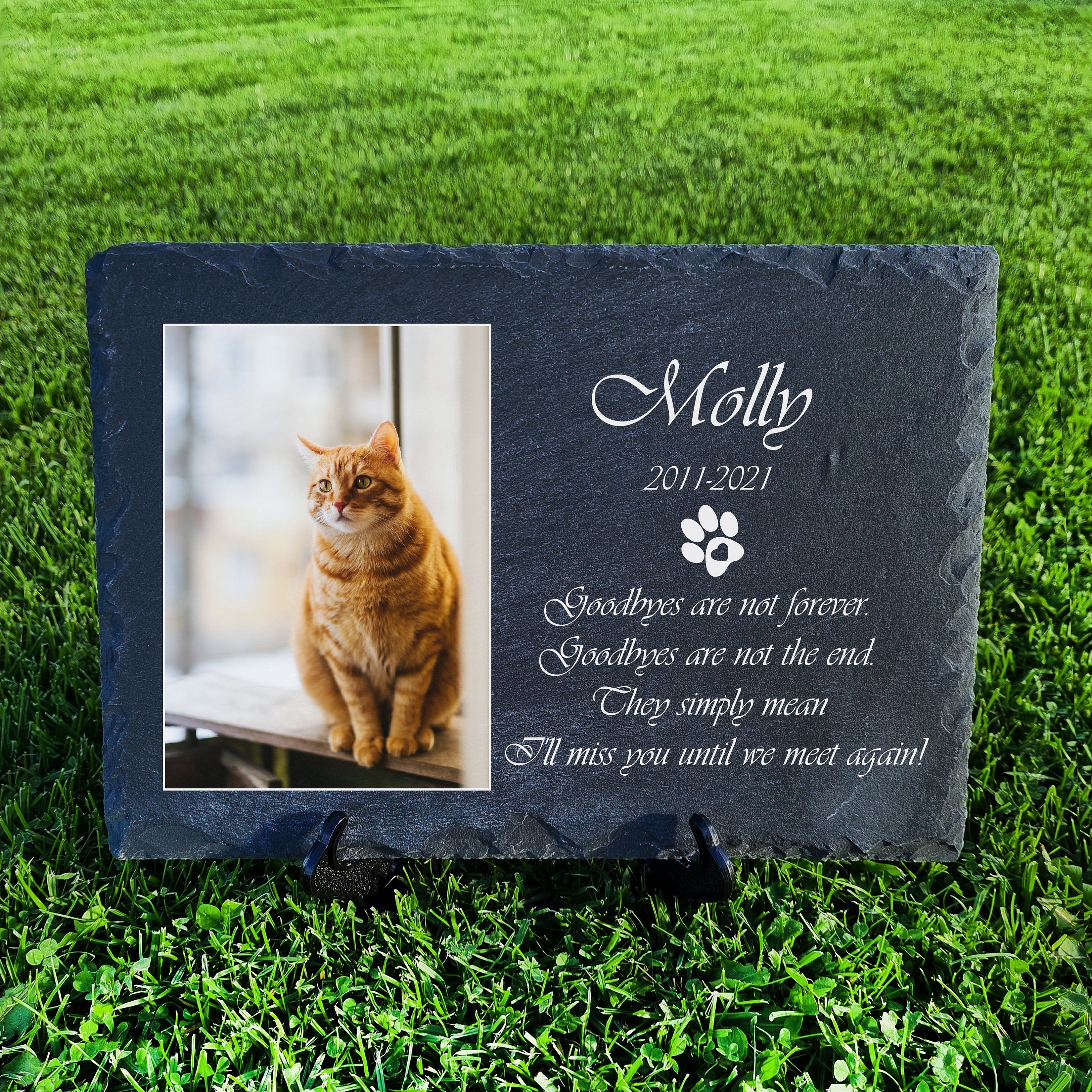 Custom Made PET Memorial Slate Dark Grey Cat Dog Grave Marker