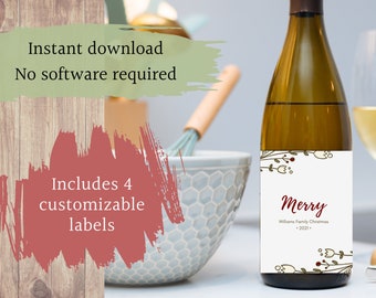 Editable Christmas Wine Bottle Sleeve Printables | Instant Download | Reusable