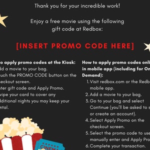 Editable Movie Night Gift Template | Redbox Appreciation Printable ...