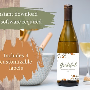 Editable Thanksgiving Wine Bottle Sleeves: Printable Host Gift (Instant Download) image 1