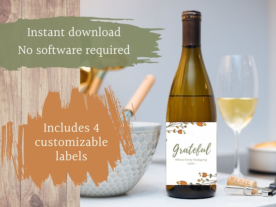 Editable Thanksgiving Wine Bottle Sleeves: Printable Host Gift (Instant Download)