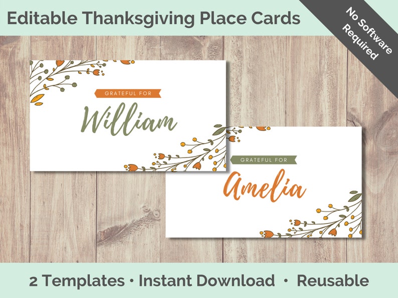 Free Printable Editable Thanksgiving Place Card Tents