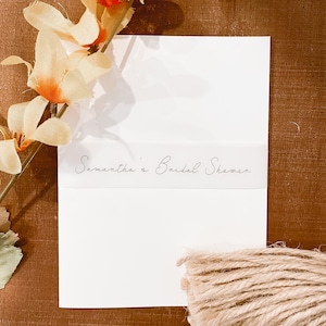 Vellum Belly Bands, White Translucent Band, Invitation Embellishment, Custom Belly Band for Programs, Menu Belly Band Personalized