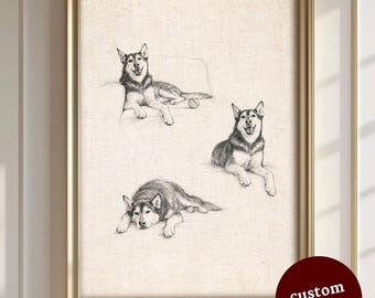 Haustier Skizze Poster: Personalisierte Hunde Katze Portrait, Minimalistische Tier Wandkunst