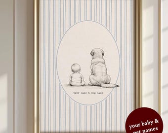 Baby and Dog Nursery Art, Gestreiftes Labrador Poster