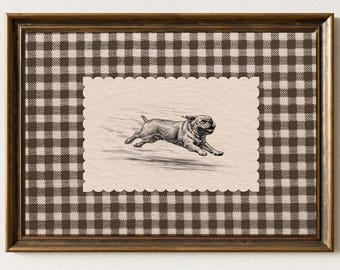 Vintage Hund mit Zoomies Skizze, Galerie Wand Kunstwerk, Bulldogge Minimalistische Kunst