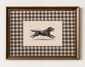 Vintage Hund mit Zoomies Skizze, Galerie Wand Kunst, schwarz Englisch Labrador Minimalist Art