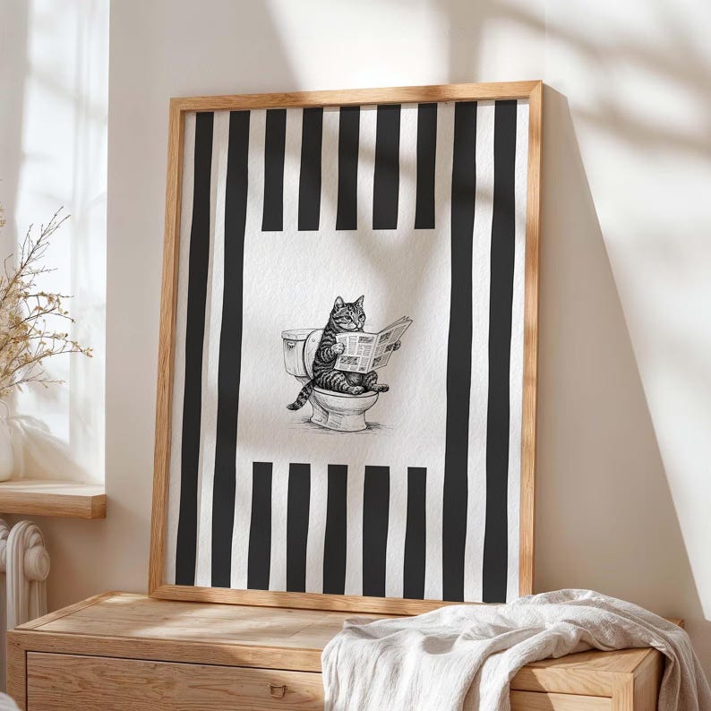 Bathroom Wall Art Print, Funny Cat Poster, Tabby Cat Decor - Etsy