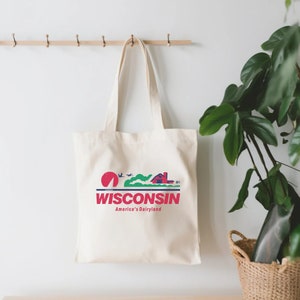 Wisconsin License Plate Tote Bag, Wisconsin Tote, America&#39;s Dairyland Tote, Teachers Tote, Aesthetic Tote, Wisconsin Gifts