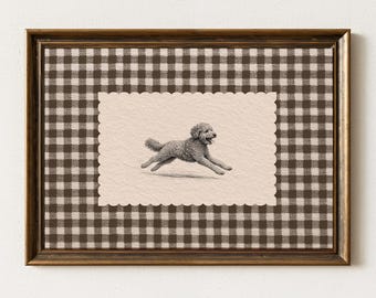 Vintage Golden Doodle Poster | Neutraler Vichy-Karo Wandbild