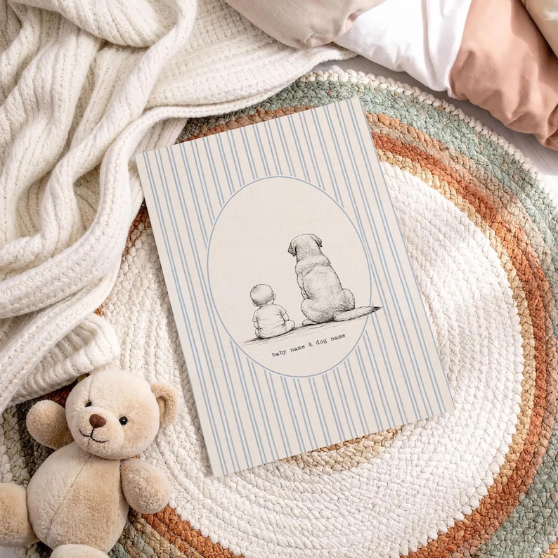 Art Lab Background Baby and Dog Nursery Art, Striped Lab Poster - Etsy UK