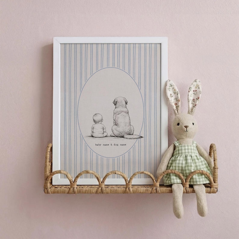 Art Lab Background Baby and Dog Nursery Art, Striped Lab Poster - Etsy UK