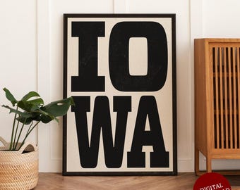 Iowa Art Print: Minimalist Western Style, Dorm Decor (Digital Download)