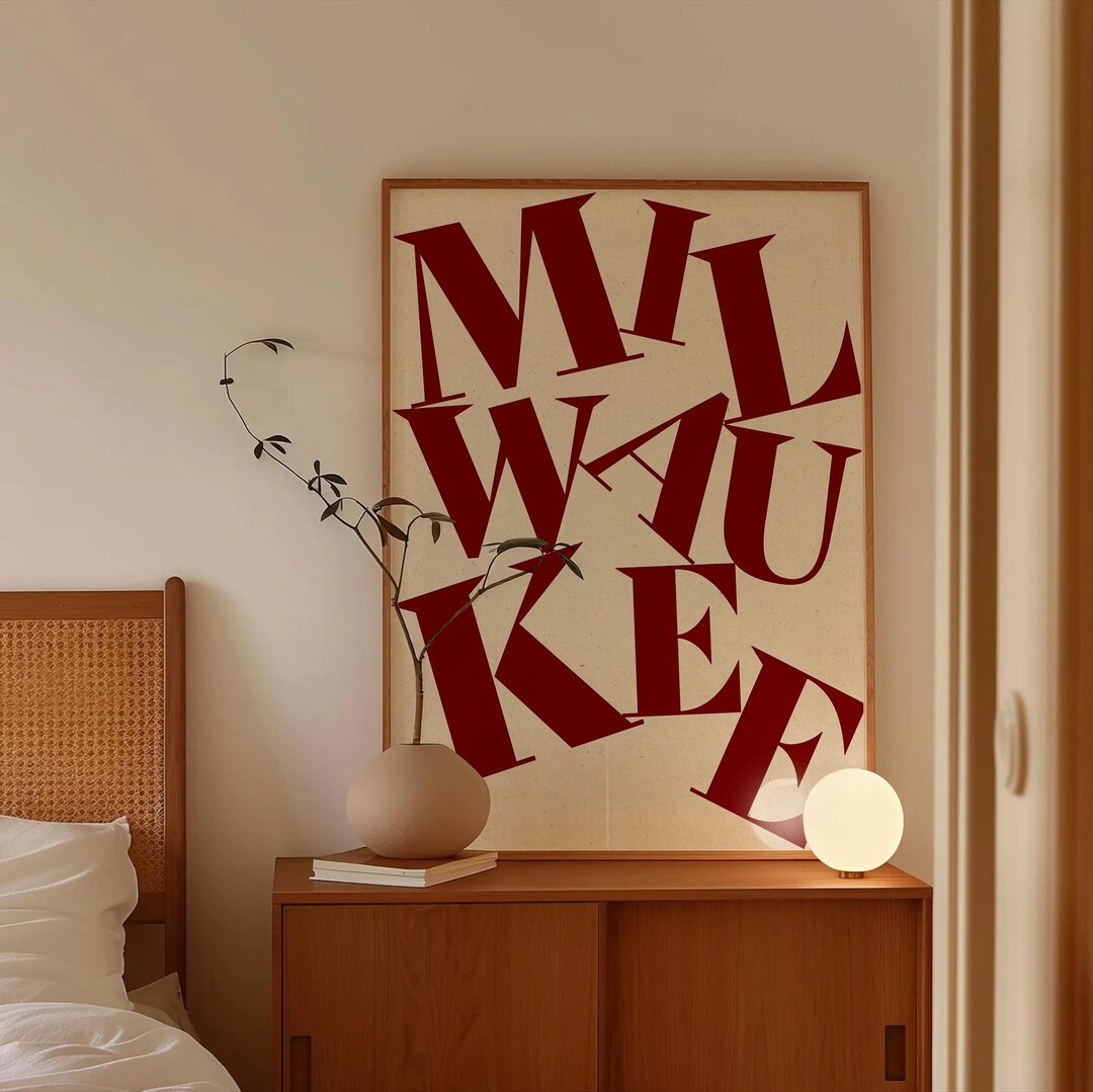 Milwaukee Fallen Letters Red Poster | City Art - Etsy