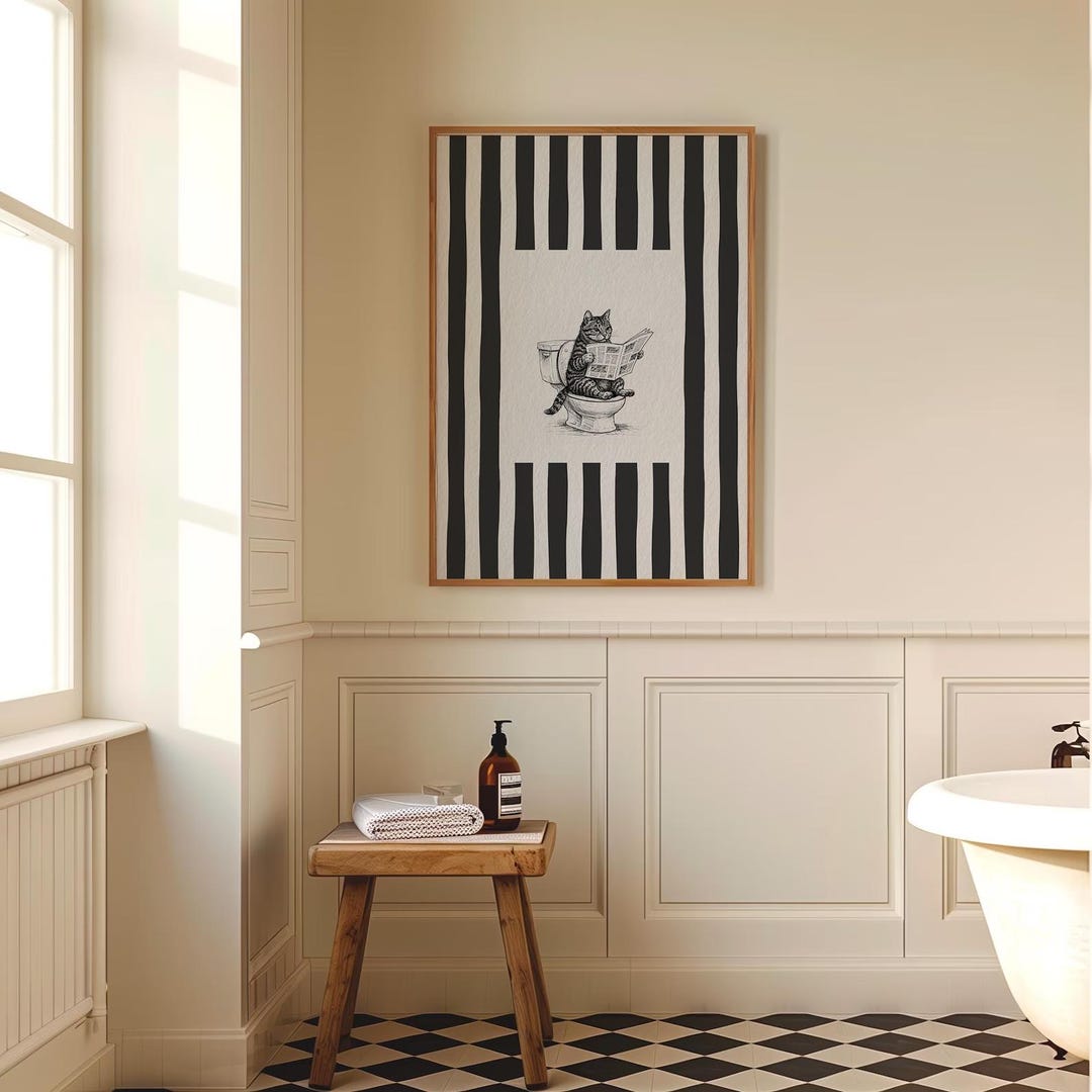 Bathroom Wall Art Print, Funny Cat Poster, Tabby Cat Decor - Etsy