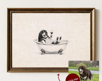 Benutzerdefinierte Haustier Bad Portrait, personalisierte Hund Badezimmer Kunst, skandinavisches Dekor