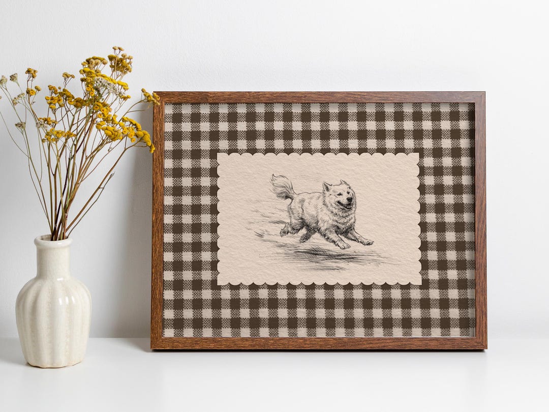 Vintage Dog Sketch Print, Spitz Samoyed Art, Gallery Wall Decor