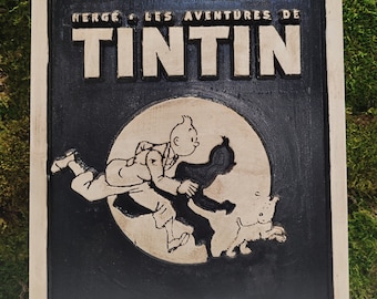 Plaque en métal vintage TINTIN, fusée lunaire 20x30 cm - Décoration