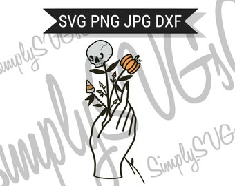 Halloween hand svg, skull & pumpkin flower, digital download, svg jpg png dxf