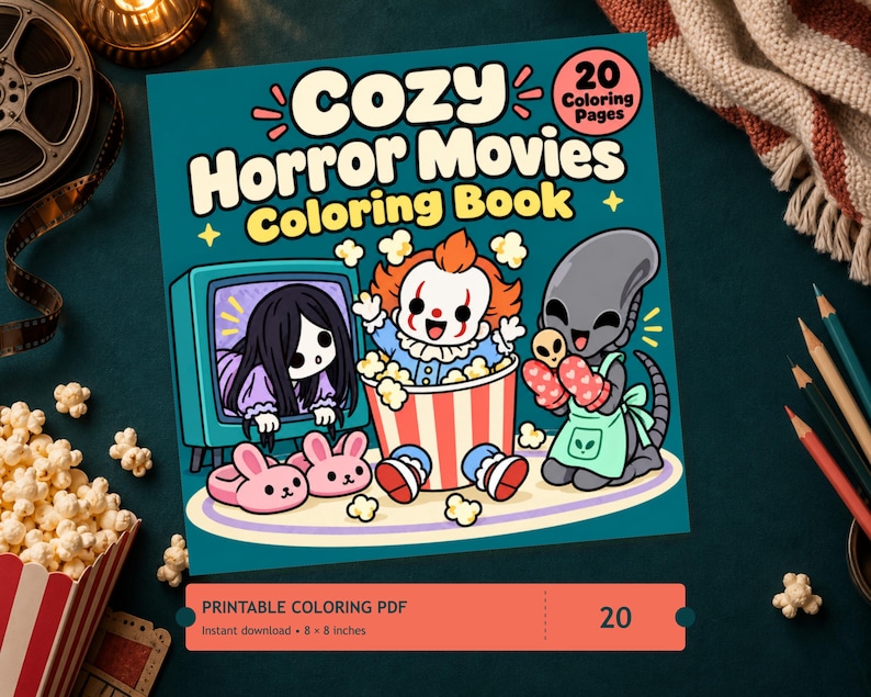 Cozy Horror Movies Coloring Book PDF – 20 Printable Spooky Scenes - Etsy