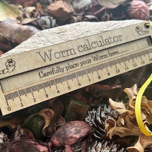 Personalised Worm Calculator Measurer, Birch Plywood Worm Ruler with Wrist Lanyard, Worm Calculator Measure for Forest School And Montessori
