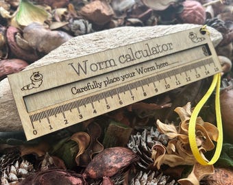 Worm Measuring calculator Ruler: Birch plywood,  Wrist Strap - Personalized Text