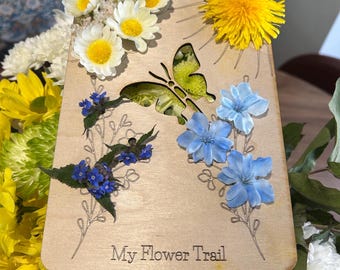 Flower Nature Trail Board: Wooden Butterfly Frame Display