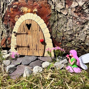 Whimsical Fairy Door, Playroom Portal | Birch Plywood | 13x13 Cm - Magnetic Catch, Ladybird Handle