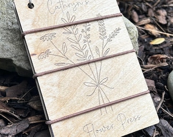 Personalized Flower Press - A6 Birch Wood with Elastic Bands