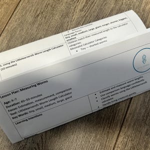 a printed worksheet or worksheet with instructions and information related to a lesson plan for measuring worms.