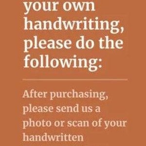 instructions for sending a message in a handwritten format, including a request to send a photo or scan of the handwritten message via Etsy messages. The instructions ask the user to include their Order Number in the message.