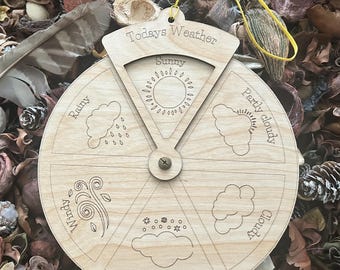 XL Weather Wheel: Wooden Kids Learning Tool, Rainy Windy Cloudy