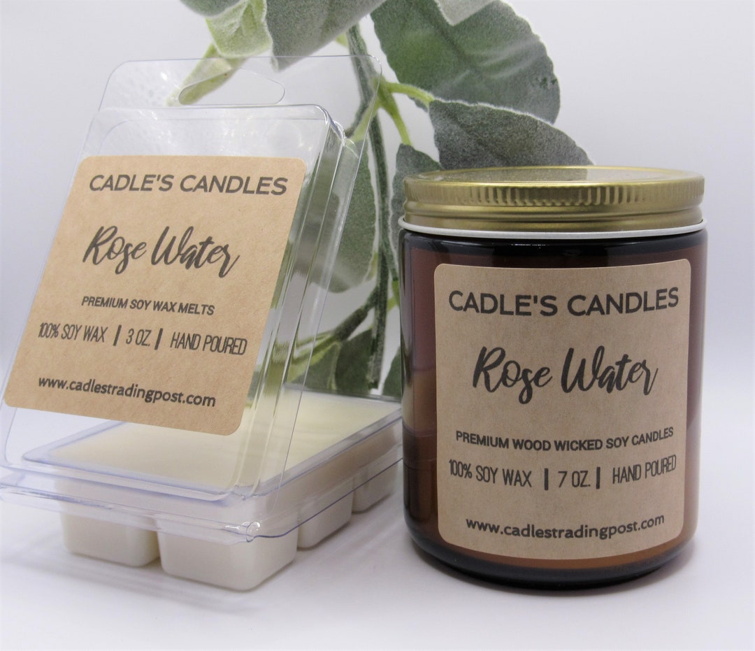 Rose Water All Natural Soy Wax Candle or Wax Melt, Carcinogen and