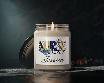 Personalized Nurse Candle – Custom Name Soy Candle Gift for Nurse, RN, or Medical Staff, Appreciation Gift for Her, Thank You Candle