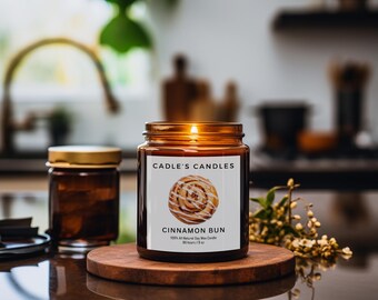 Handmade Cinnamon Bun Soy Candle, Natural Scented Candle for Home Decor