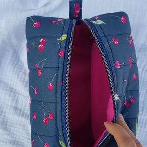 Quilted Makeup Bag cherry cosmetic bag, travel bag, toiletries, accessories, keepsakes HANDMADE