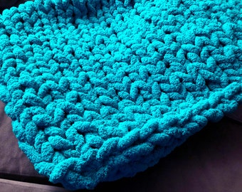 Chunky Hand Knit Blanket ~ Solid Color ~ Made To Order ~ Plush Chenille Cuddle Blanket ~ Chunky Knit Throw