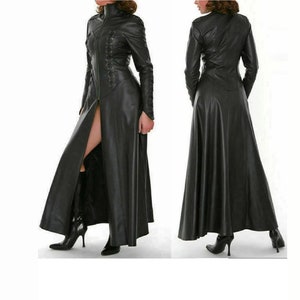 Women Genuine Black Leather Long Zip Dress Laces on Sleeves - Etsy UK
