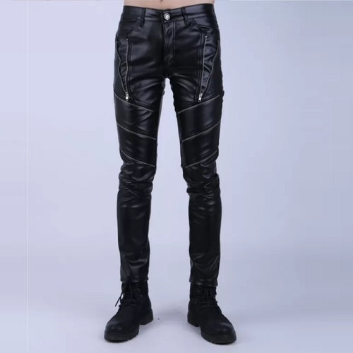 Genuine Leather Pants Black Leather Motorcycle shops Pants Real Lamb Skin Biker Pants Handmade Leather Pants