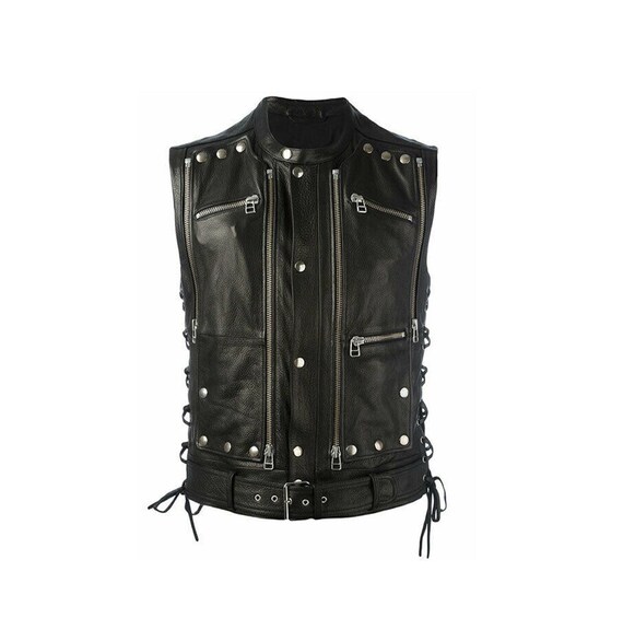 Leather Motorbike Waistcoat Biker Fashion Vest Laced Sides All sizes 