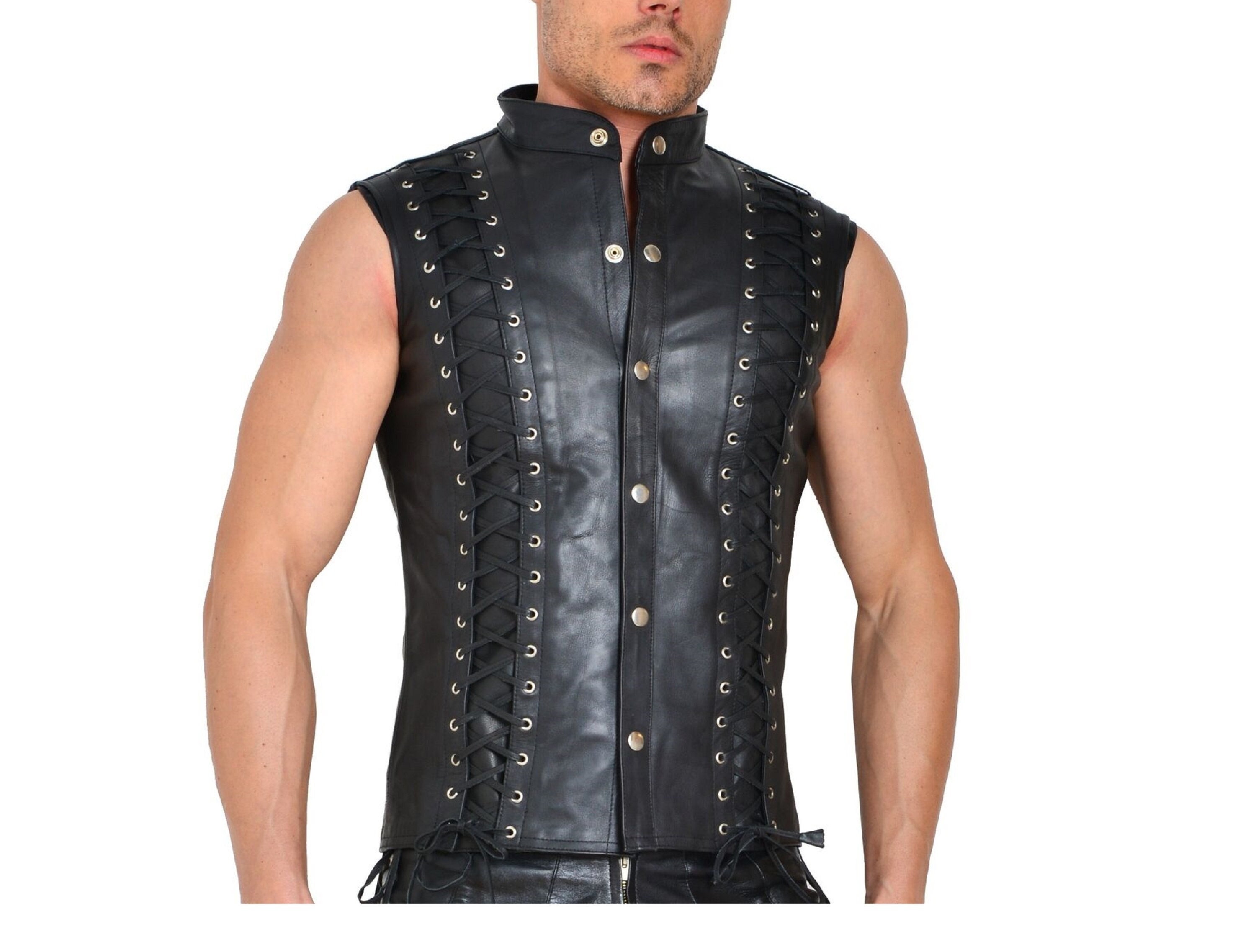Lace-up Leather Sleeveless Top Men's Vest Corset Style - Etsy Canada