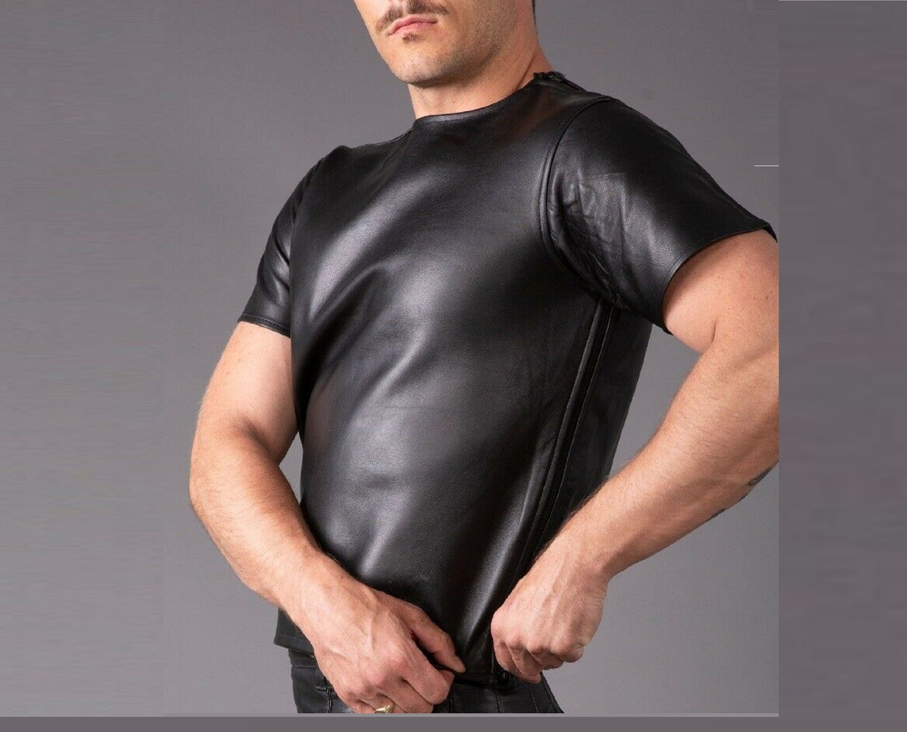 men's shirt with leather shoulders