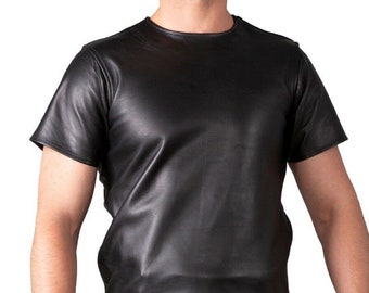 Men's Real Sheep Leather T Shirt with Side And Shoulder Multi Zippers  Closure in Black Soft Leather Handmade Shirt Motorcycle Shirt