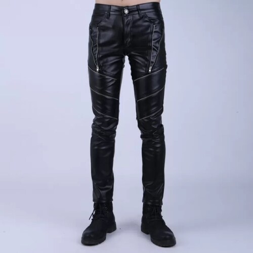 Genuine Leather Pants Black Leather Motorcycle shops Pants Real Lamb Skin Biker Pants Handmade Leather Pants