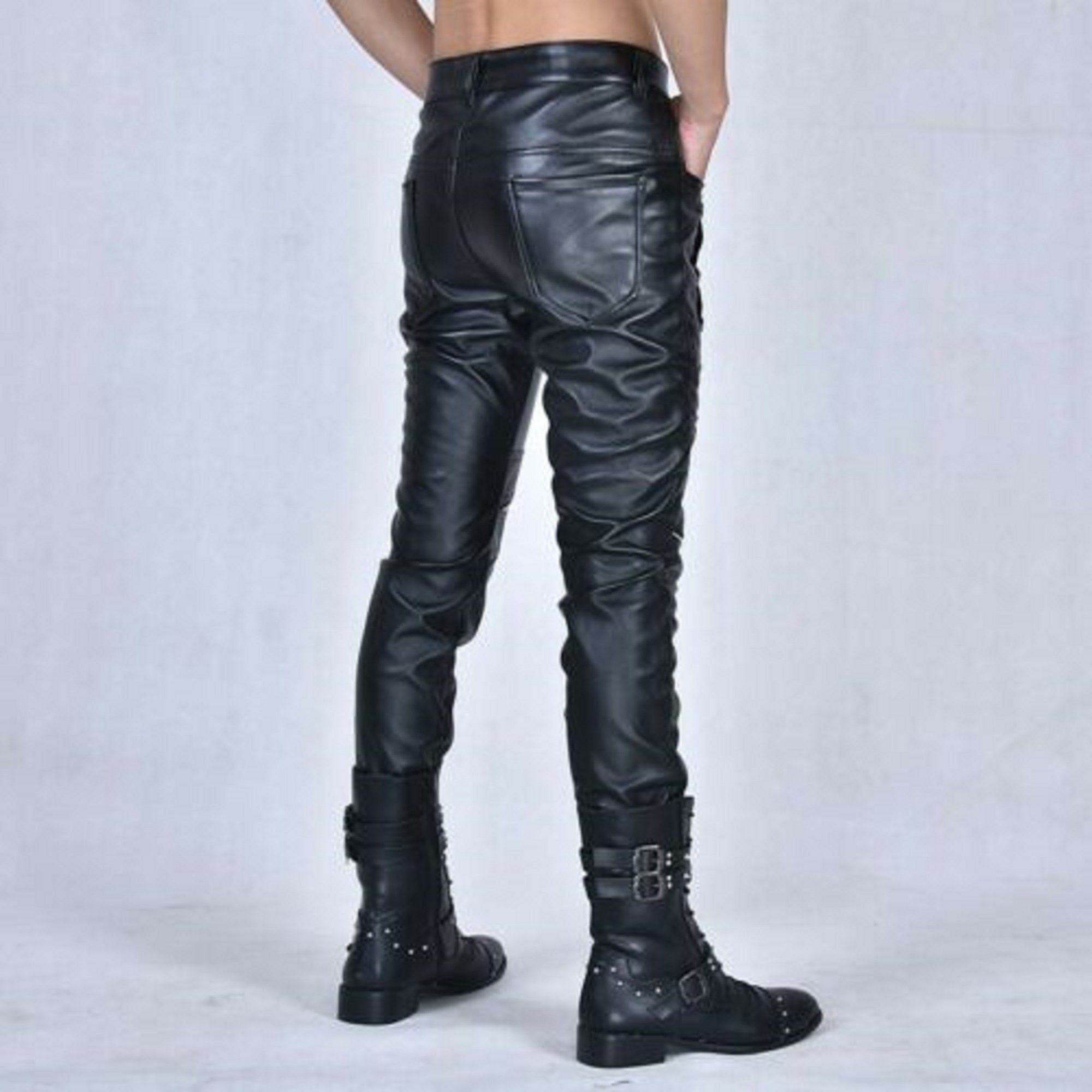 Men's Genuine Sheep Leather Pants Motorcycle Black Slim - Etsy