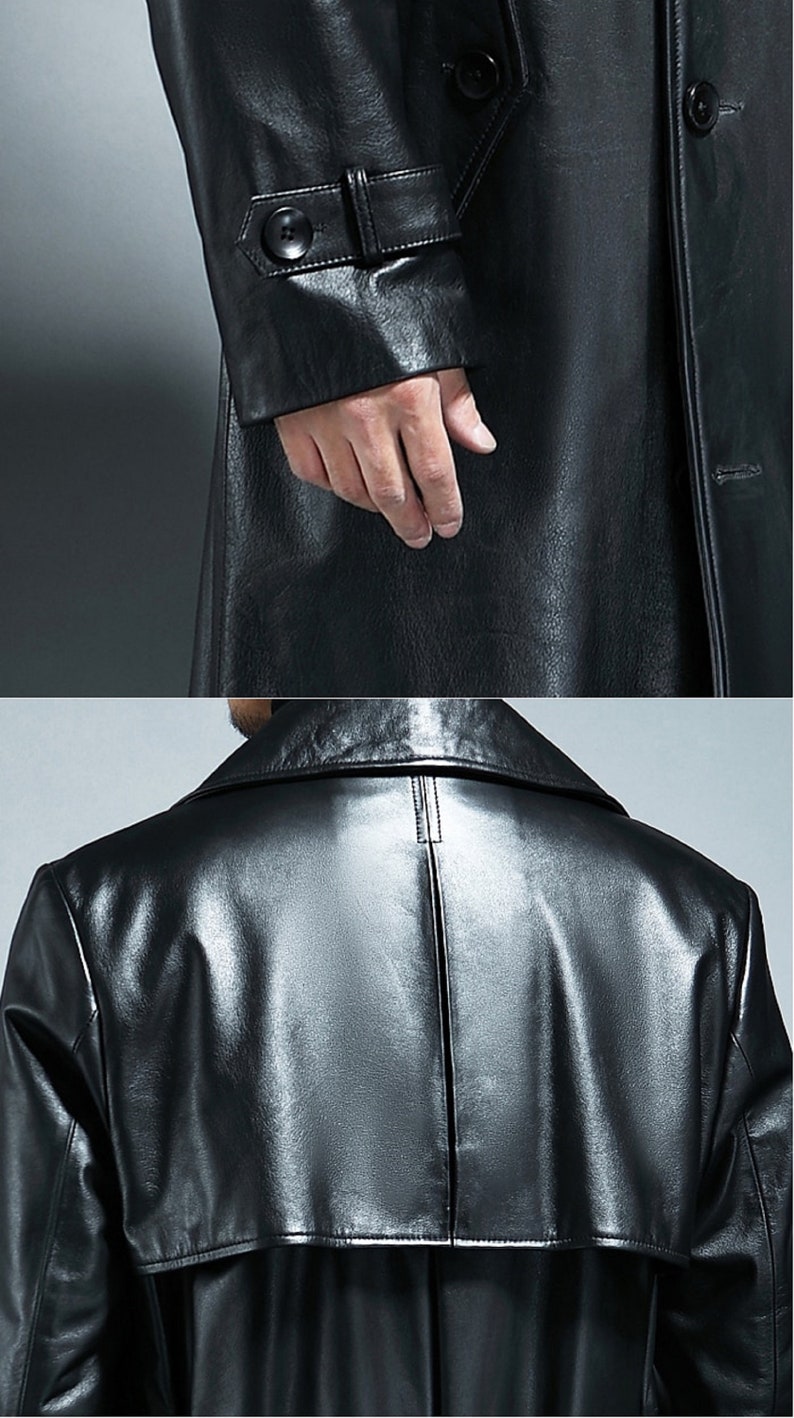 Men Handmade Genuine Cow Leather Trench Coat Winters Long Coat Etsy UK