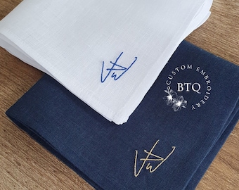 Handkerchief With  Signature | Personalized  hankie for men | Monogrammed  linen handkerchief