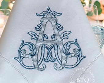 Monogrammed  Linen Dinner Napkins | Custom Embroidered Dinner Napkins for Christmas| Present for her| Present for mom